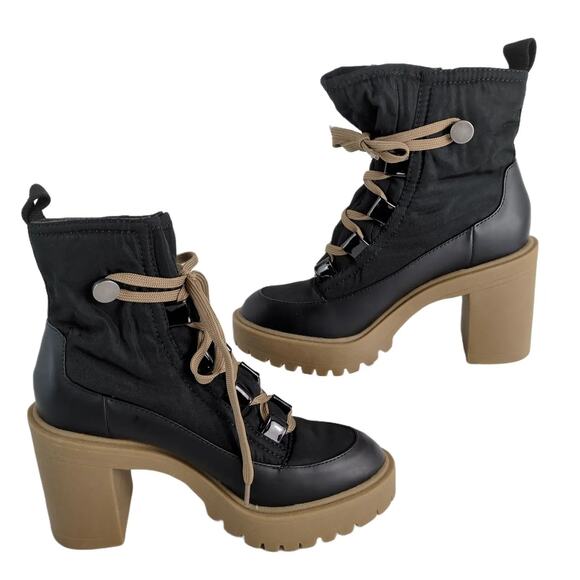 Dolce Vita Celida Black Leather Nylon Platform High Heel Hiking Boots Size 5.5 - Picture 3 of 10